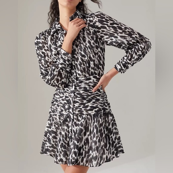 NEW NWT Maeve Semele Leopard Drop Waist Black and White Button Mini Dress - Picture 2 of 7